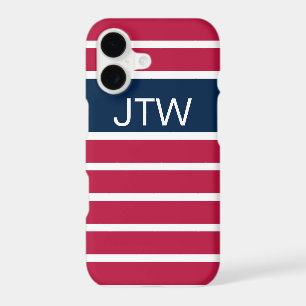 Traditional Red White and Blue Striped Monogram iPhone 17 Case
