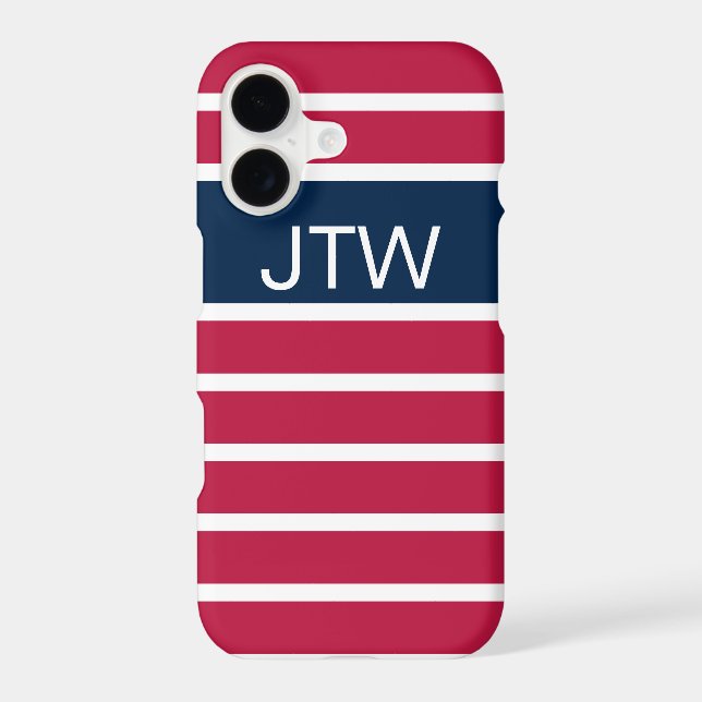 Traditional Red White and Blue Striped Monogram iPhone Case (Back)