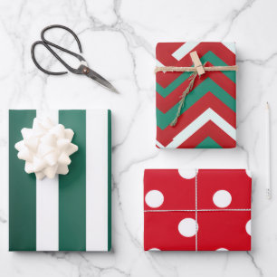 Traditional Red White and Green Christmas Wrapping Paper Sheets