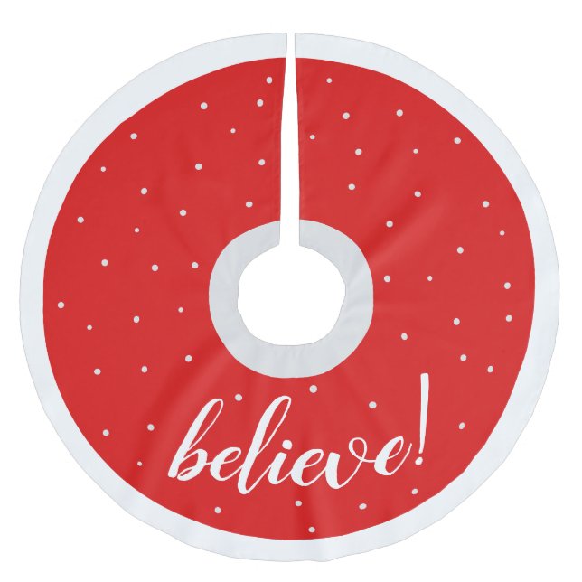 Traditional Red White Believe Christmas Brushed Polyester Tree Skirt (Front)