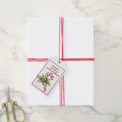 TRADITIONAL RED  WHITE CANDY CANE CHRISTMAS GIFT TAGS