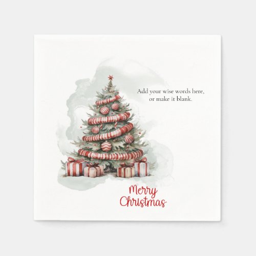 Traditional Red White Watercolor Christmas Tree Napkins