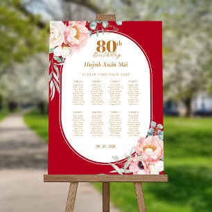 Traditional Red Yellow Birthday Seating Chart Foam Board
