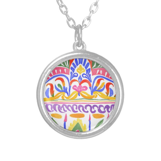 traditional Romanian decor Silver Plated Necklace (Front)