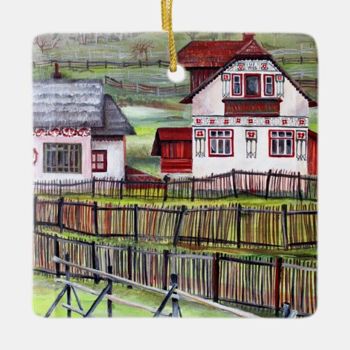 Traditional Romanian House _ Watercolor Painting Ceramic Ornament