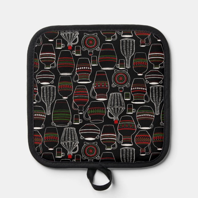 Traditional Romanian Pitchers (Color/Black) Pot Holder (Front)
