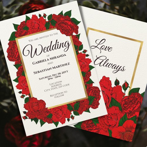 Traditional Romantic Passion Red Roses Wedding Invitation