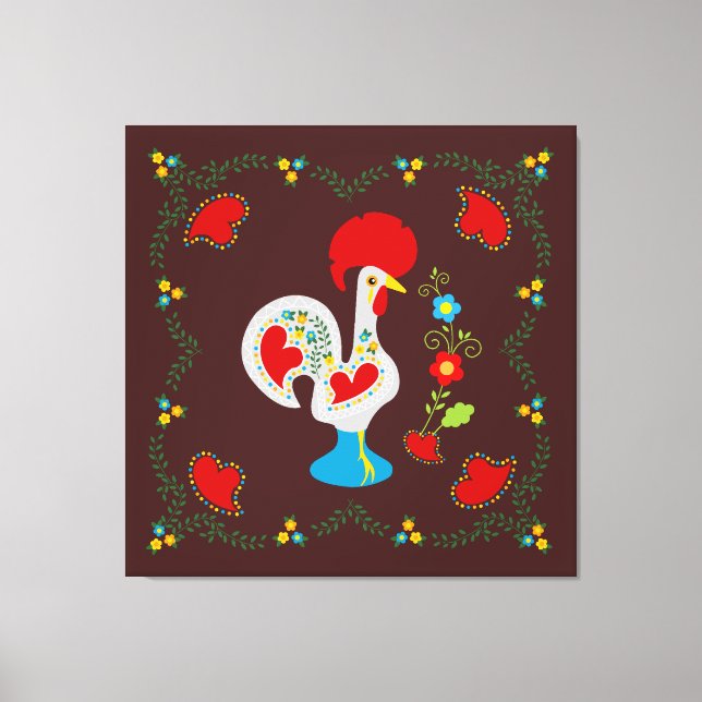 Traditional rooster of Barcelos in white Canvas Print (Front)