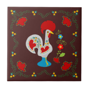 Traditional rooster of Barcelos in white Ceramic Tile