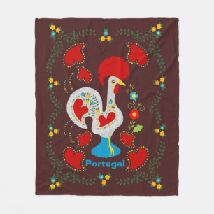 Traditional rooster of Barcelos in white Fleece Blanket