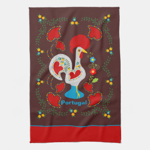 Traditional rooster of Barcelos in white Kitchen Towel