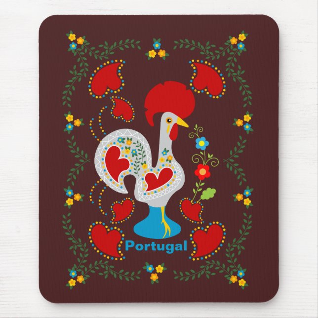 Traditional rooster of Barcelos in white  Mouse Pad (Front)
