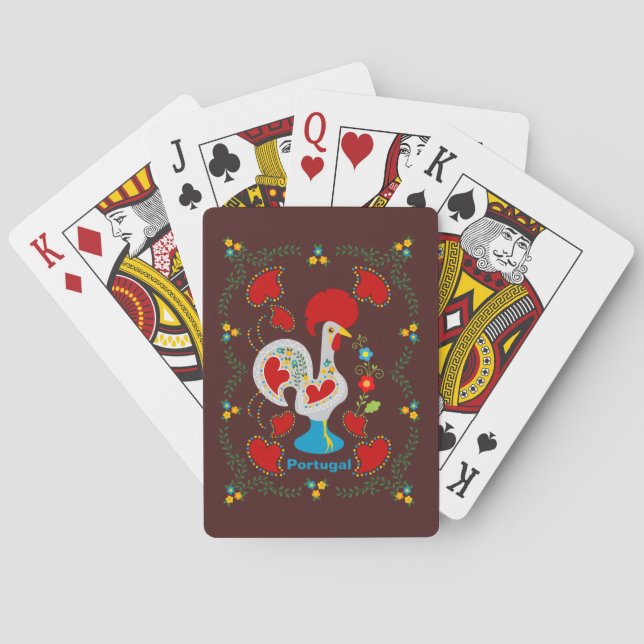 Traditional rooster of Barcelos in white  Poker Cards (Back)