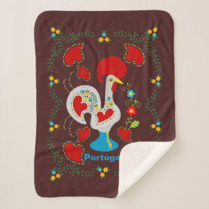 Traditional rooster of Barcelos in white Sherpa Blanket
