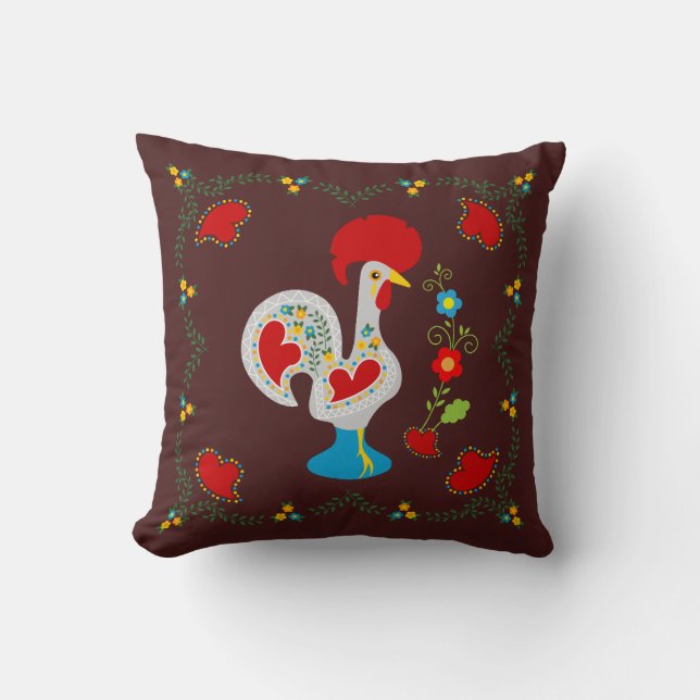 Traditional rooster of Barcelos in white Throw Pillow (Front)