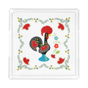 Traditional Rooster of Portugal in black Acrylic Tray