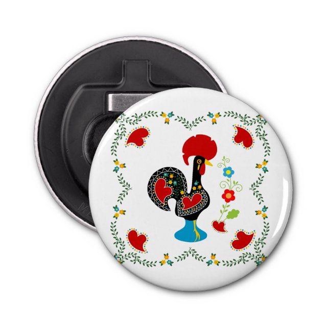 Traditional Rooster of Portugal in black Bottle Opener (Front)