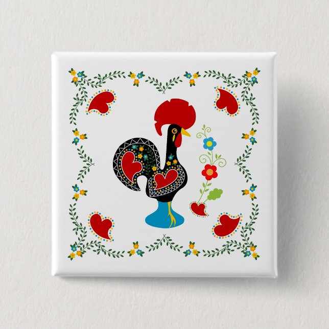 Traditional Rooster of Portugal in black Button (Front)