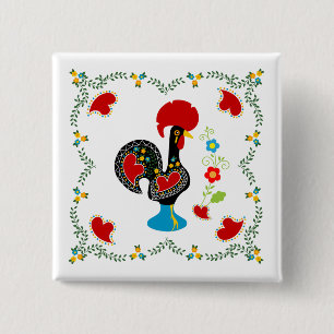 Traditional Rooster of Portugal in black Button