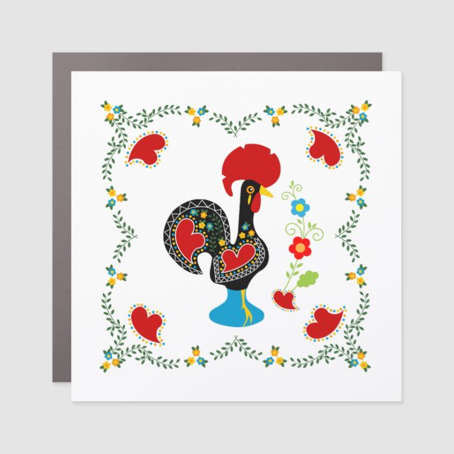 Traditional Rooster of Portugal in black Car Magnet (Front)