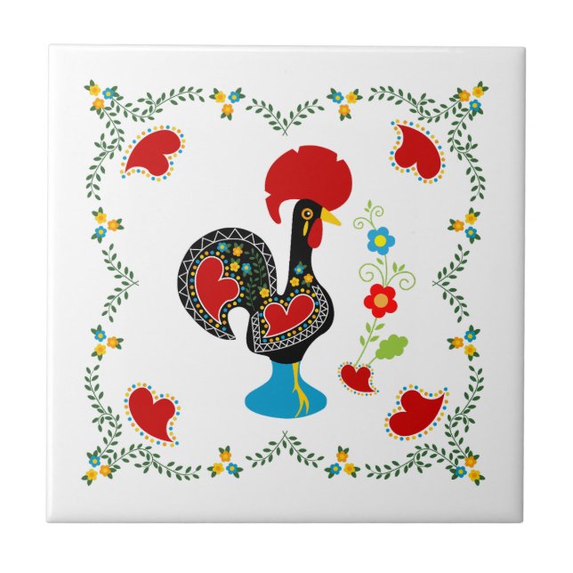 Traditional Rooster of Portugal in black Ceramic Tile (Front)