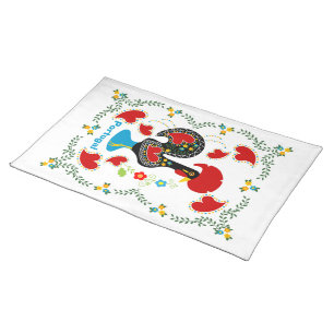 Traditional Rooster of Portugal in black Cloth Placemat