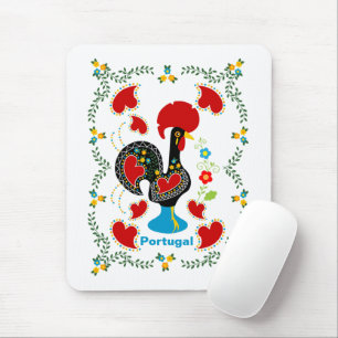 Traditional Rooster of Portugal in black Mouse Pad