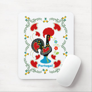 Traditional Rooster of Portugal in black Mouse Pad