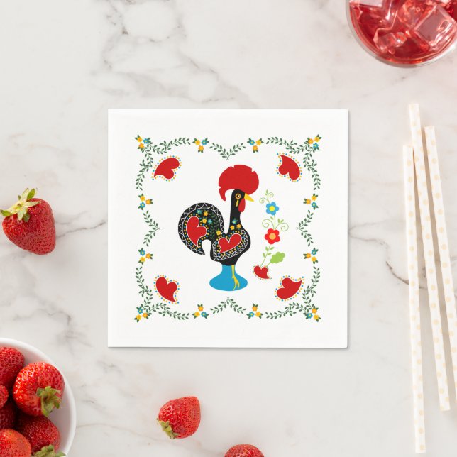 Traditional Rooster of Portugal in black Napkins (Insitu)