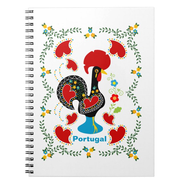 Traditional Rooster of Portugal in black Notebook (Front)