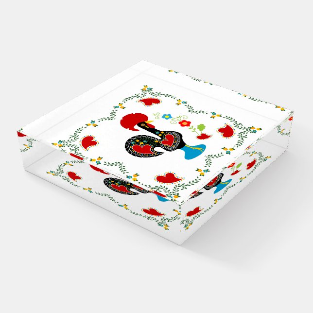 Traditional Rooster of Portugal in black Paperweight (Angled)
