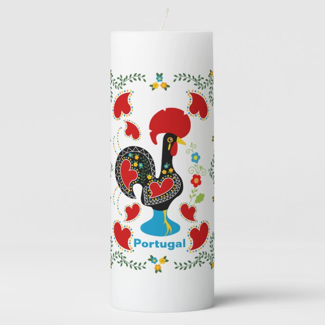 Traditional Rooster of Portugal in black Pillar Candle (Front)