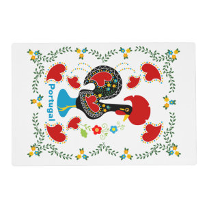 Traditional Rooster of Portugal in black Placemat