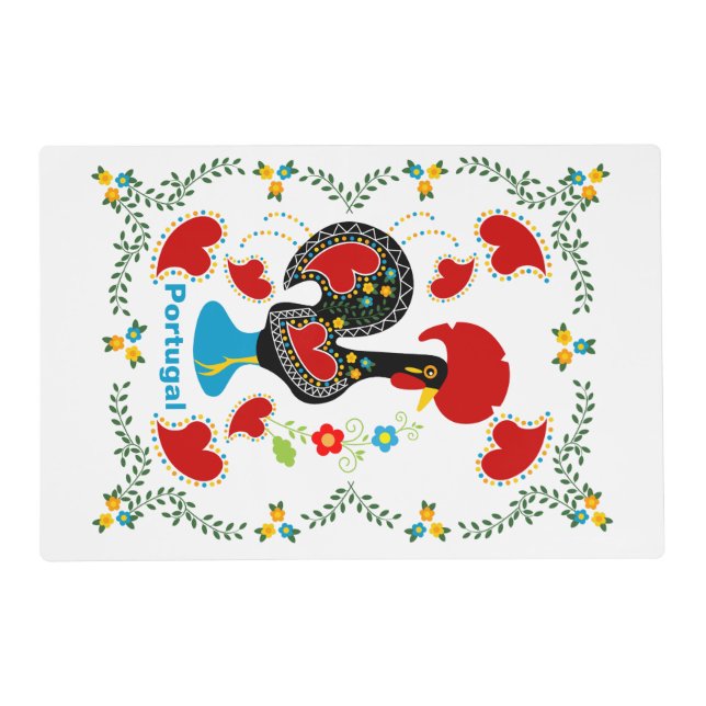 Traditional Rooster of Portugal in black Placemat (Front)