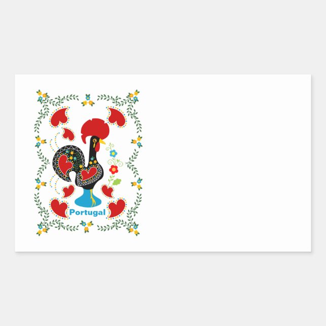 Traditional Rooster of Portugal in black Rectangular Sticker (Front)
