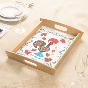 Traditional Rooster of Portugal in black Serving Tray