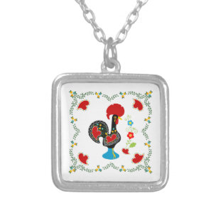 Traditional Rooster of Portugal in black Silver Plated Necklace