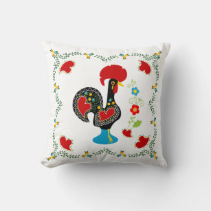 Traditional Rooster of Portugal in black Throw Pillow