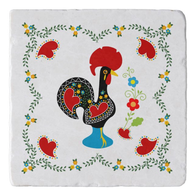 Traditional Rooster of Portugal in black Trivet (Front)