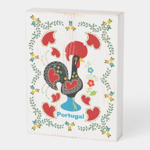 Traditional Rooster of Portugal in black Wooden Box Sign