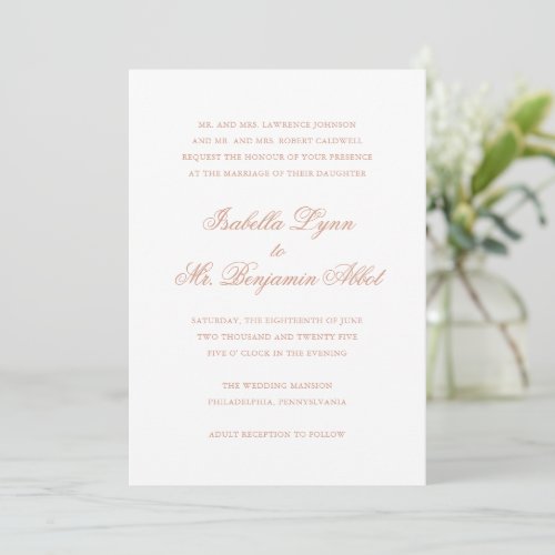 Traditional Rose Gold Pink Formal Elegant Wedding Invitation