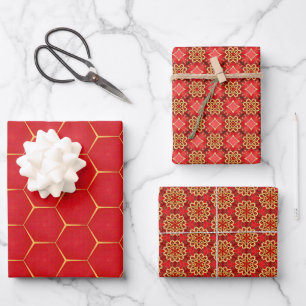 Traditional Royal Red & Gold  Wrapping Paper Sheets