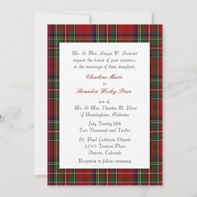 Traditional Royal Stewart Plaid Wedding Invitation (Front)