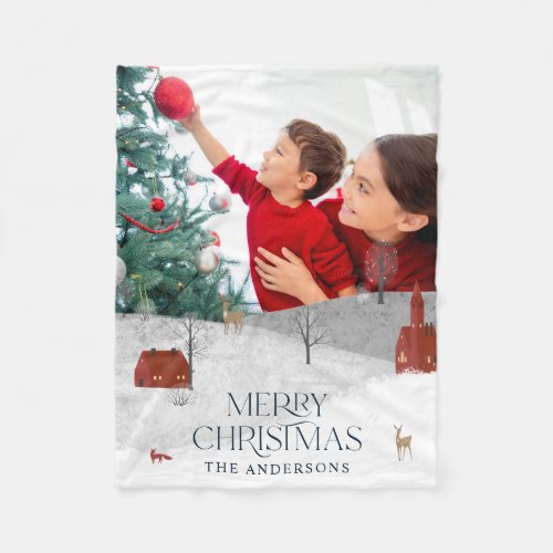 Traditional Rustic 1 photo Winter Merry Christmas  Fleece Blanket