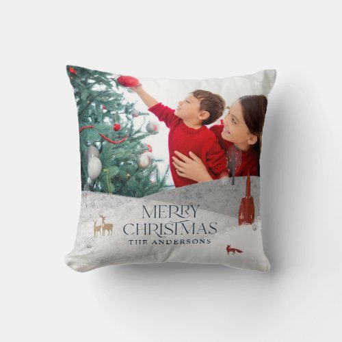 Traditional Rustic 1 photo Winter Merry Christmas Throw Pillow