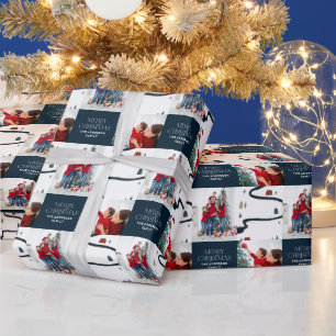 Traditional Rustic 2 photo Winter Merry Christmas Wrapping Paper