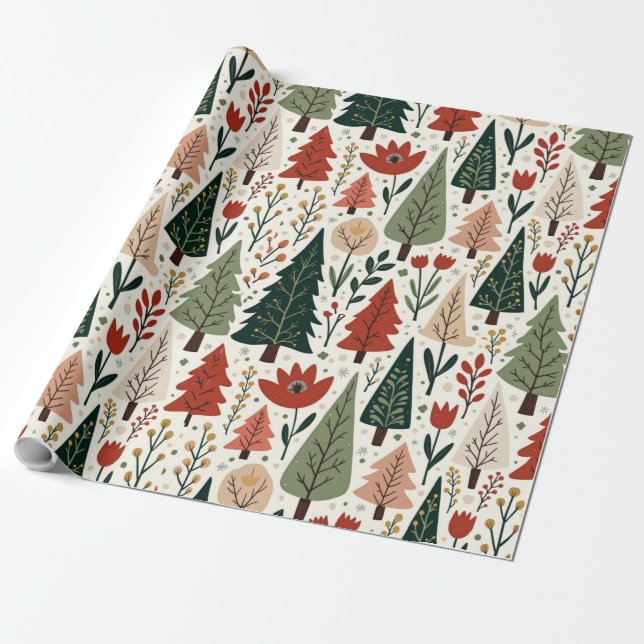 Traditional rustic Christmas tree pattern Wrapping Paper (Unrolled)