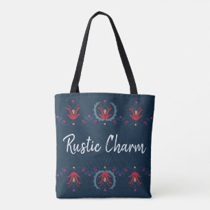 Traditional Rustic Hungarian Floral Folk Tote Bag