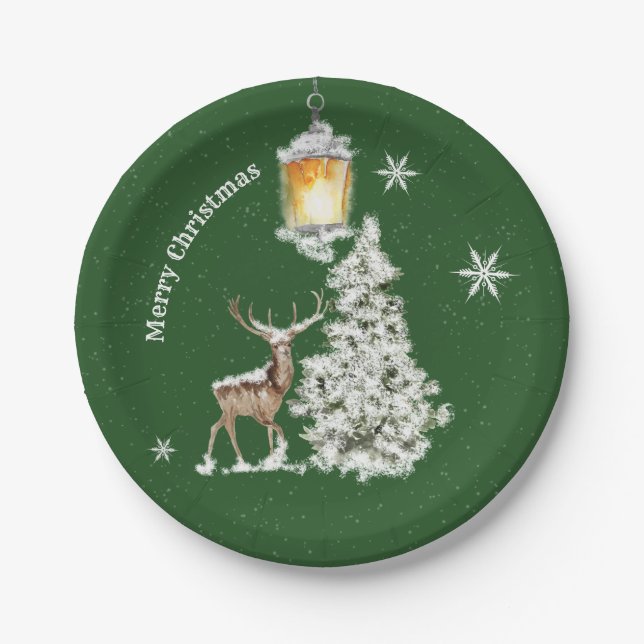 Traditional Rustic  Merry Christmas Paper Plates (Front)