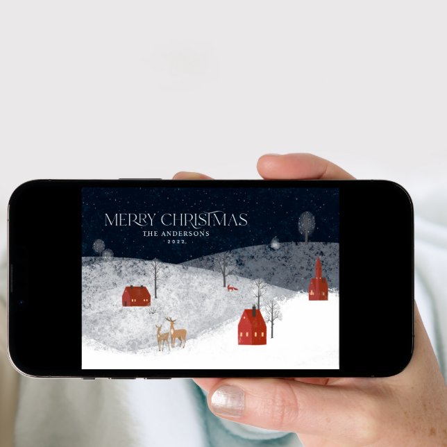 Traditional Rustic Navy 1 photo Merry Christmas Ho Holiday Card (Front Digital)